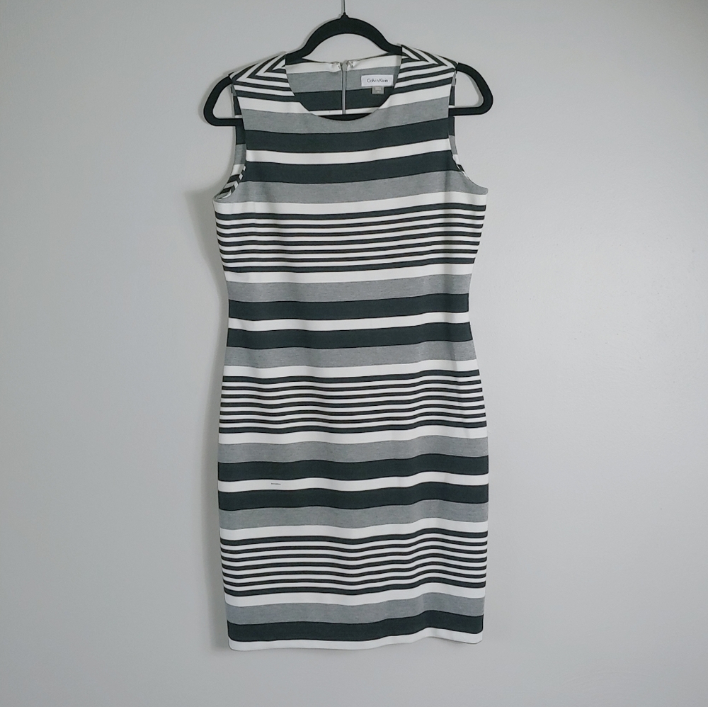 10 Calvin Klein Grey‎ Striped Sheath Dress